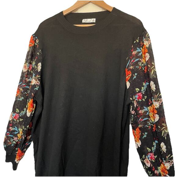 89th‎ + Madison Floral Sheer Sleeve Top Size 2X Black Stretch Whimsical boho - Picture 5 of 5